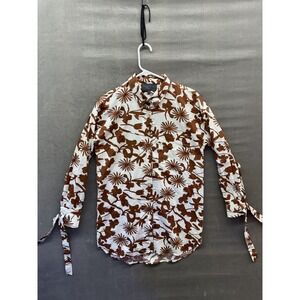 Sunday in Brooklyn Shirt Womens Small Brown White Floral Button Up Tie Sleeve